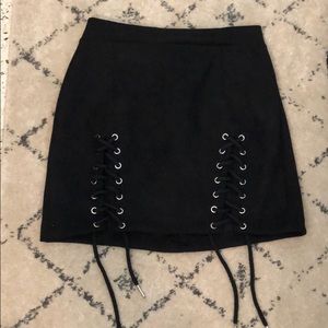 Black, (Faux) Suede Mini Skirt with Ties.